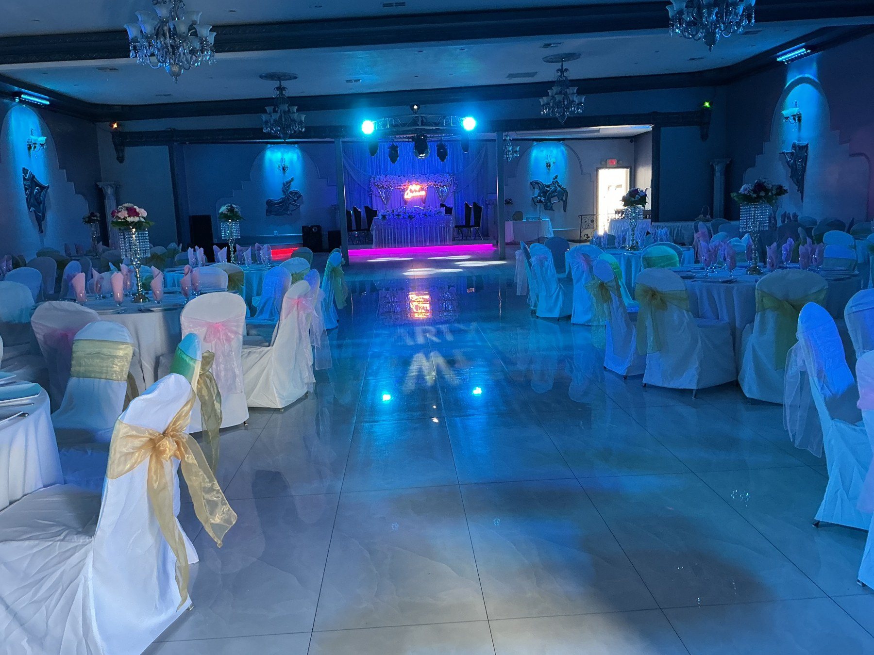 The room in blue evening light